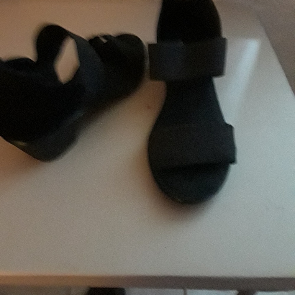 Black suede 2in block heel shoes